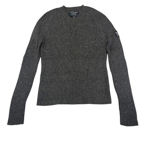 Vintage Abercrombie & Fitch Mens Medium Wool Ribbed Knit Crew Neck Sweater Gray - Picture 1 of 10